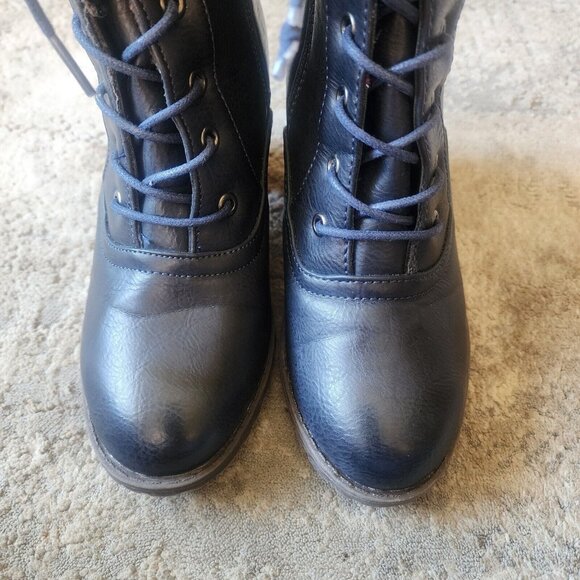 Lukees by Muk Luks Women Sz 7 Lacy Lori Navy Blue Combat Boot Knit Cuff Side Zip - Picture 7 of 11